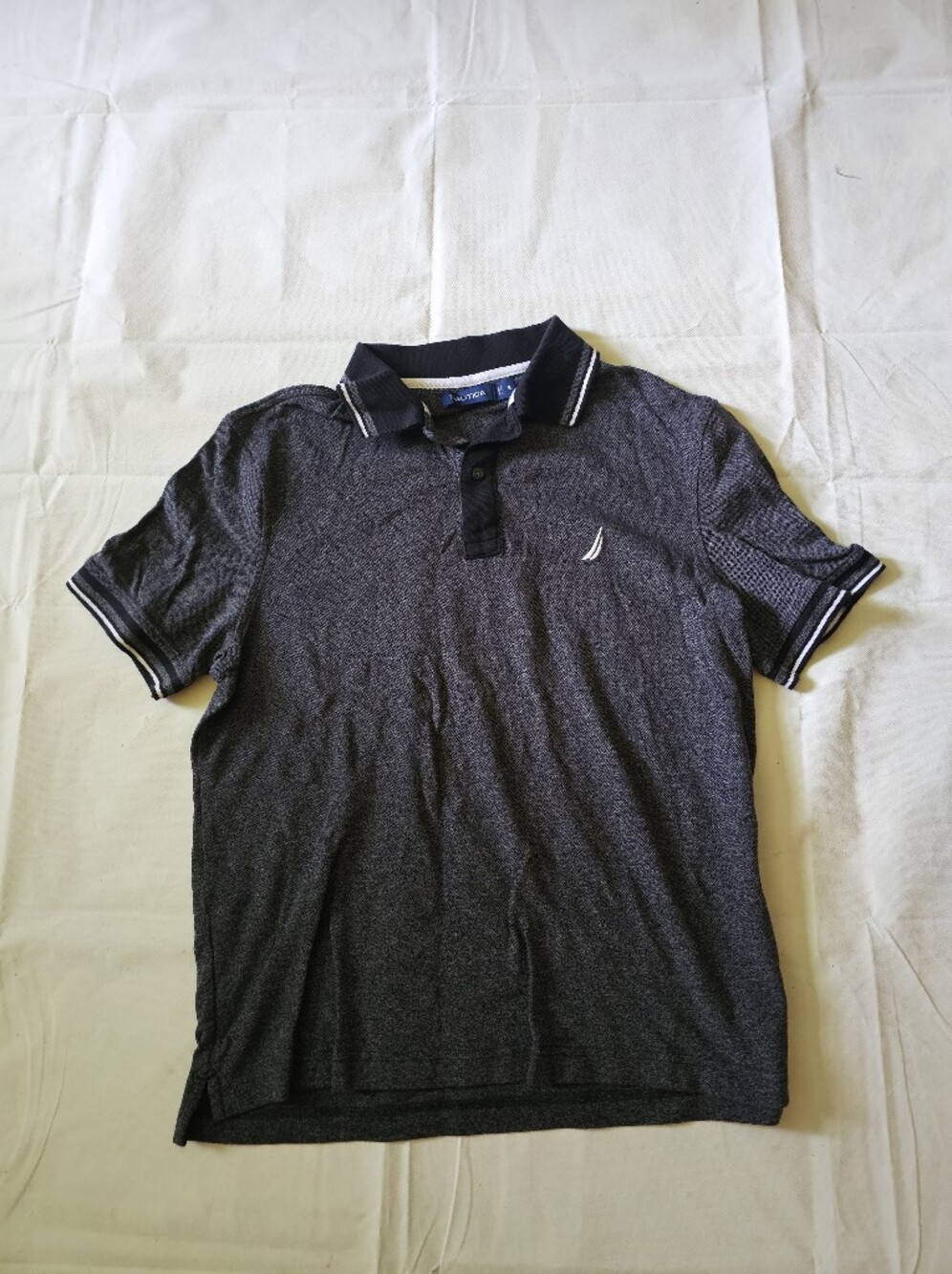 Nautica Men’s Heather Charcoal Polo with Navy Trim